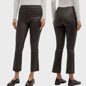 NWT THEORY Chocolate Brown Slim Kick Leather Pant Size 8
